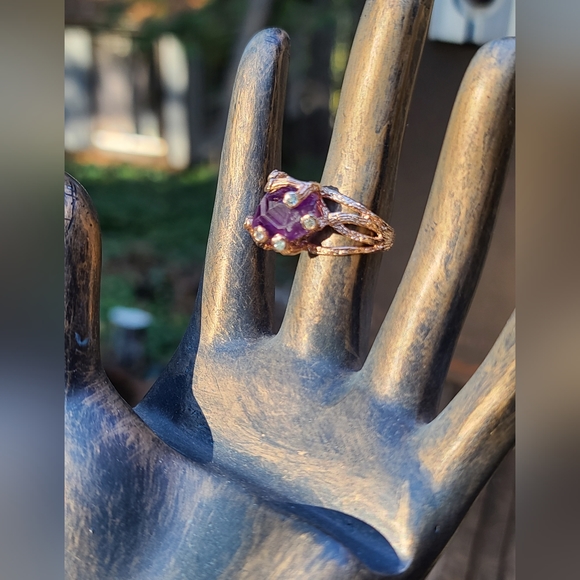 Amethyst raw nugget w/topaz accent stones sterling &rose gold ring sz7.75 - Picture 7 of 12